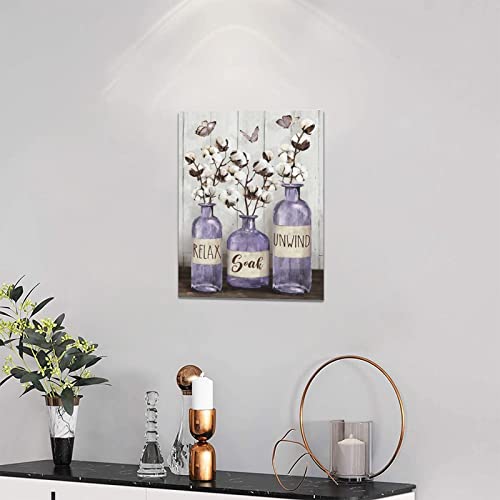 Farmhouse Bathroom Decor Wall Art Purple Bathroom Pictures For Wall Rustic Country Bathroom Canvas Prints Relax Soak Unwind Signs Cotton Painting Modern Home Bathroom Decoration Artwork 12"X16" #TOP3