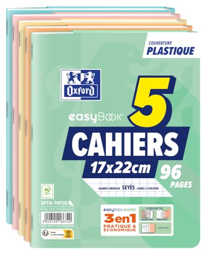 Oxford Lot de 5 Cahiers Easybook Pastel 17x22 96 Pages Seyès