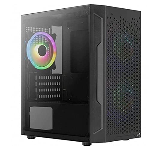 Aerocool Trinity Mini, Mini ATX Tower Case, Tempered Glass Side Panel, 1 x 12cm FRGB Fans, 2 x FRGB Fans, Black