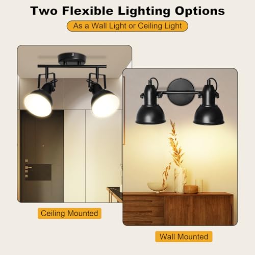 Image of HiBay LED Track Lighting Fixtures, Rotatable 2-Light Spot Light Black
