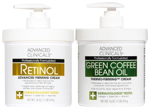 Advanced Clinicals Retinol Body Cream + Green Coffee Bean Oil Thermo - Firming Body Lotion 2pc Skincare Set For Women &amp; Men | Body &amp; Face Moisturizer Set Helps Improves Appearance Of Crepey Skin, 2PC