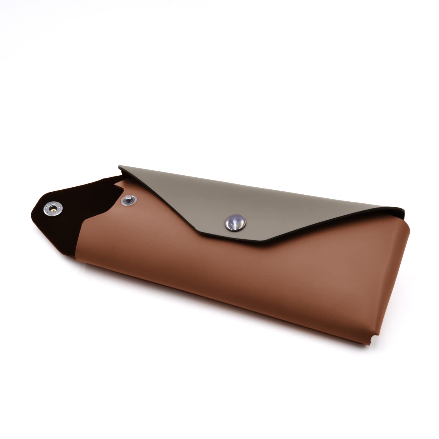eglooh - Eros - Etui na długopisy i akcesoria skórzane cm 19x8 - Etui na okulary - Zamknięcie na guziki Brunite - w całości wyprodukowane we Włoszech, Naturalny Brązowy/Szary Mole, Obudowa