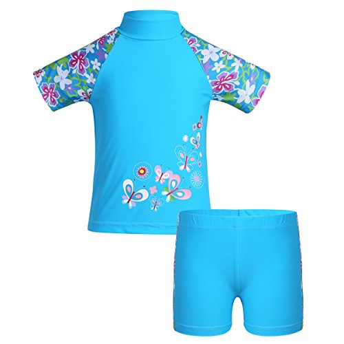 Image of Kids Girls Two Piece Tankini Swimsuit Short Sleeves Floral Printed Top with Bottoms Swimwear Bathing Suit