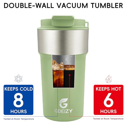 Image of Insulated Travel Coffee Mug, 17oz Stainless Steel Leakproof Flip Straw Cup