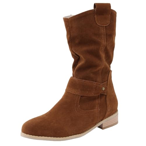 Knee High Boots Women Classic Round Toe Low Heel Slip-On Cowboy Boots for Women Warm Wide Calf Womens Boots