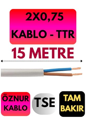Kablo; Öznur 2x0,75 Ttr, 15 Metre, Beyaz