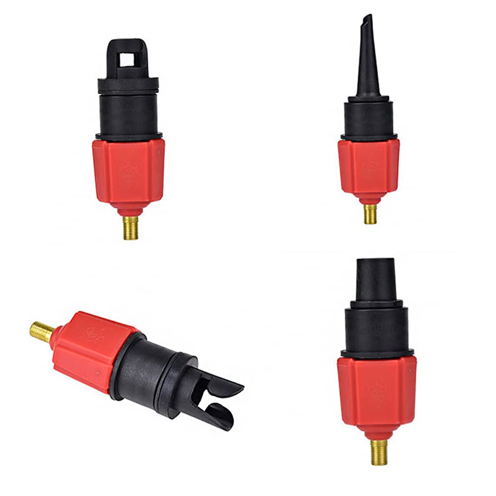 Sprężarka do dmuchanego zaworu pompy, nadmuchiwany adapter zaworu z 4 dyszami do nadmuchiwanego materaca, pierścienia do pływania/basenu, dmuchanego łóżka/sofy, łodzi, kajak - czerwony