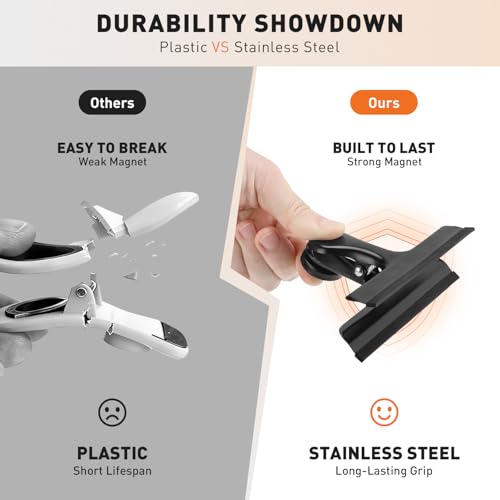 Image of HOUSE AGAIN Large Chip Clips Bag Clips, 6 Pack Strong Magnetic Bag Clip Silicone-Covered Edges No Scratch Airtight Seal, Stainless Steel Heavy Duty Food Clip for Fridge Kitchen Food Storage, Black