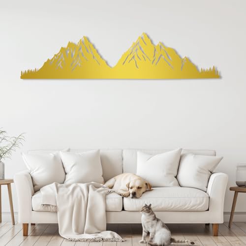 Décoration murale métal grand format 150 cm motif montagne moderne argent - 6