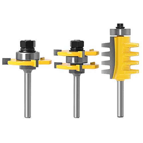 Baorder 3 Pièces Jeu de Mèches de Ciseau en Carbure à Queue de 6 mm, Coupe-joint Réversible à Colle à Doigts,Fraise à Rainure et Languette à 3 Dents en Forme de T en Bois Pour Outils de Menuiserie Cover