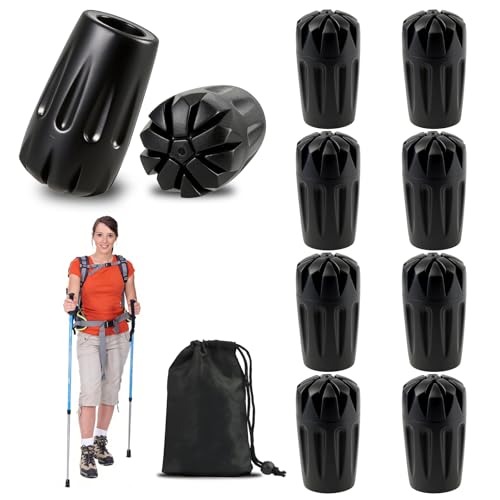 Honosen 10 Stück Nordic Walking Stöcke Gummipuffer Ersatz Gehstock Gummipuffer für Wanderstöcke Wanderstock Spitze mit Tasche Gummistopper für Trekkingstöcke Asphalt Kies & Gebirge