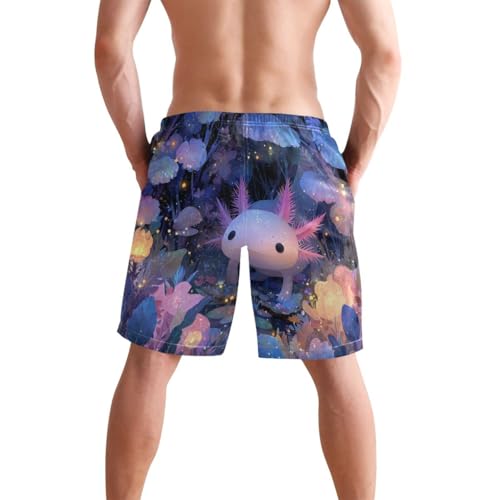 Men's Swim Trunks Quick Dry Swimming Shorts with Pocket Magical Axolotl in Garden Swimsuit Trunks2