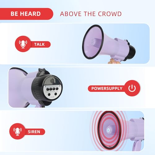 B S Portable 20W Mega Phone Bullhorn Loud Speaker with Bottle Opener, 600 Yards Alarm Siren for Recording, Outdoor Events,Teacher,Fire Drill and Crowd Management,soundmaker for Cheerleader,Lilac