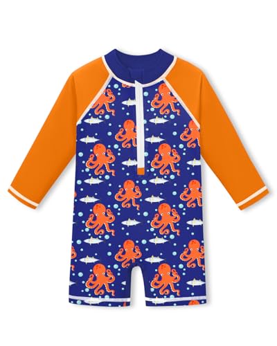 Image of BesserBay Baby Boy Swimsuit UPF 50+ Zip Front Long Sleeve Snaps Bottom One Piece Rash Guard 0-36 Months