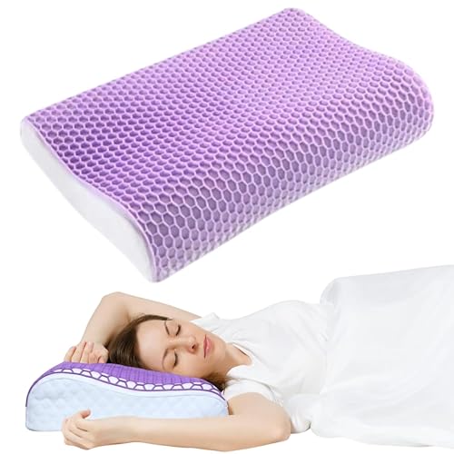 Image of Orthopedic Contour Pillow, Flexible Grid Design for Deep Sleep, Ergonomic Cervical Support for Neck Pain Relief, Breathable Purple White Cover, 60 x 35 cm Dual 9 cm 12 cm Height Bedding