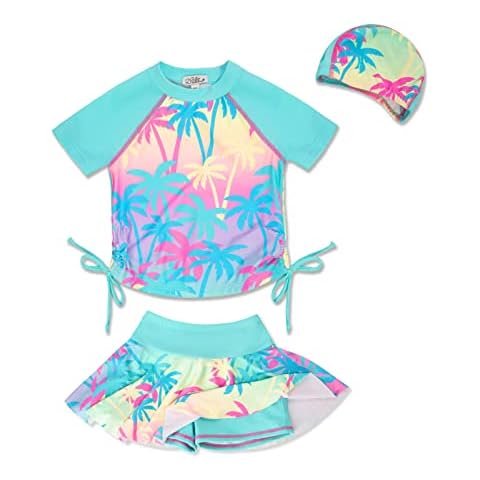 Danna Belle Girls 3Pcs Short Sleeve Swimsuit Bathing Suit Beach Swimwear 5-12Y, Blue, 10-12 Years Cover