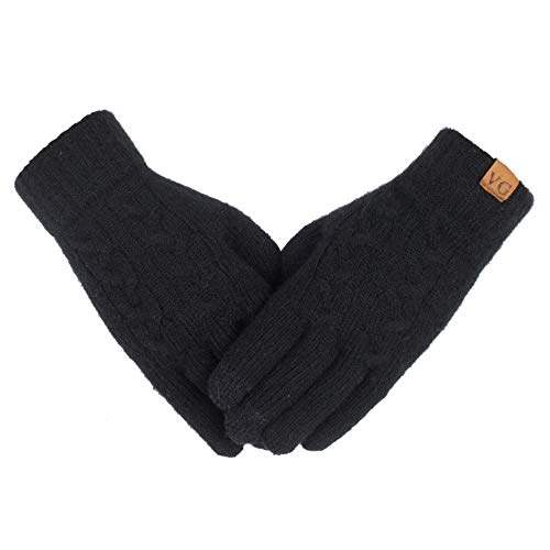 Women s Winter Warm Touch Screen Gloves Cable Knit Wool Fleece Lined Touchscreen Texting Mittens for Women