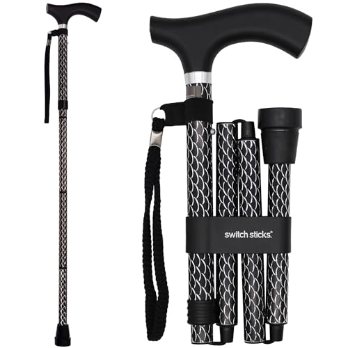 Switch Sticks Walking Cane for Men or Women, Foldable and Adjustable from 32-37 inches, FSA and HSA Eligible, Engraved Soiree