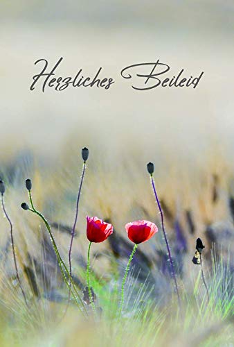 KE - Beileidskarte mit Umschlag, Anteilnahme-Karte für Trauerfälle, DIN B6 Klapp-Karte für Beerdigungen, Gruß-Karte für Kondolenz - Motiv: Mohn KE - Beileidskarte mit Umschlag, Anteilnahme-Karte für Trauerfälle, DIN B6 Klapp-Karte für Beerdigungen, Gruß-Karte für Kondolenz - Motiv: Mohn