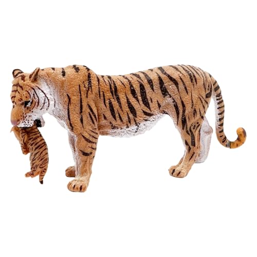 YORISMAL Tigre rouge avec jeune animal - Ornement de tigre avec jeune animal - Jouet d'éveil précoce pour enfants - Animaux sauvages