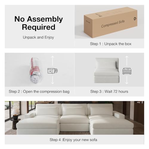 Image of Novilla 181 inch Deep Seat Modular Sectional Sofa, Removable Washable Covers, 6 Seater U Shape Cloud Couch with Lumbar Pillows, Chenille Boneless Sectional Couch Beige, No Assembly Required