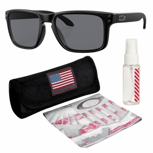 OAKLEY OO9102 Holbrook Matte Black Frame – Grey Lens, Non-Polarized Square Shape Sunglasses with Official Eyewear Kit Bundle