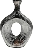 Stoneware Cut-Out Scratched Oval Vase –Textured Metallic Finish – Modern Glam Decorative Vase for Flowers or Standalone Display – Home Decor Accent for Living Room, Bedroom, or Office – 13', Silver