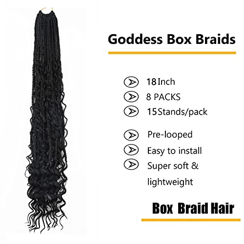 Lmzim 18 Inch 8 Packs Boho Box Braids Crochet Hair Bohemian Crochet Box Braids With Curly Ends Hippie Braids Braiding Hair Goddess Box Braids(18Inch, 1B) #TOP1