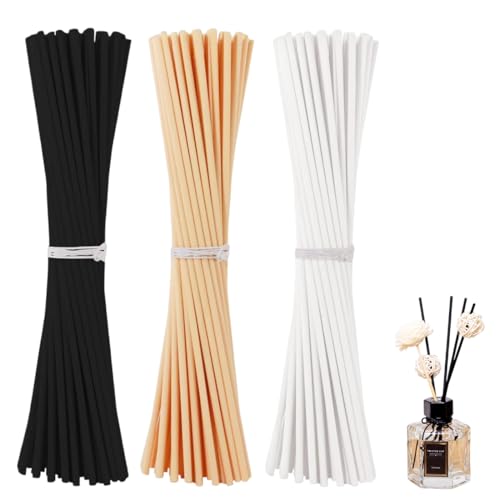 WUSJCOF 90 Varillas de Ratán para Ambientador, Difusor de Aroma con Fibra de Ratán, Palitos para Aceites Esenciales en Hogar, Oficina, Hotel y Spa (20 cm x 3 mm) (30 Naturales, 30 Negras, 30 Blancas)