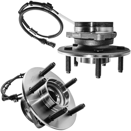 Image of Detroit Axle - 4WD Front Wheel Bearing Hubs Brake Kit for 2000-2003 | Ford F-150 Drilled & Slotted Brake Rotors Ceramic Brake Pads Wheel Bearing Hubs Assembly 2001 2002 Replacement