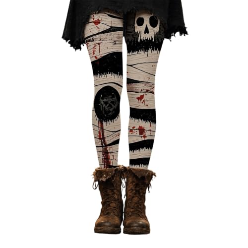 Halloween Leggings Halloween Leggings for Women Stretch Cute Graphic High Waist Yoga Pants Khaki1 Large - image 4