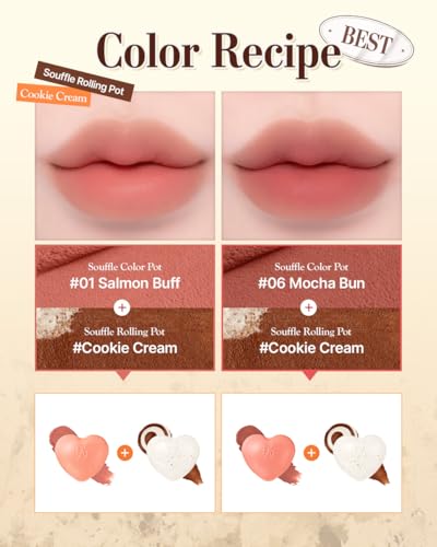 Image of dasique Souffle Rolling Pot #Cookie Cream | Soft Blur Lip & Cheek Balm | Lip & Cheek Balm | Soft Matte Finish | Lightweight Souffle Texture | Blurred Color Payoff | Korean Makeup | Vegan