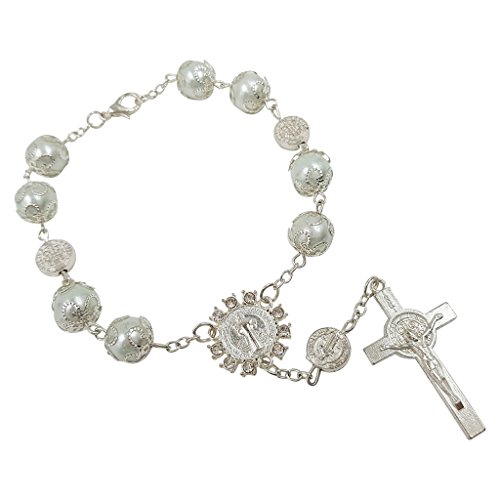 TALISMAN4U One Decade Auto Rosary Beads Catholic Bracelet Saint St Benedict Crucifix Divine Mercy Gift3