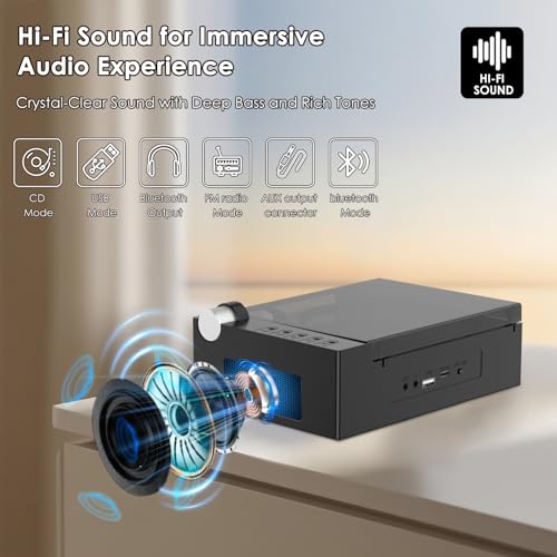 Image of CD Player Portable with Bluetooth, Rechargeable CD Players Retro Suitcase CD Music Player with HiFi Speakers Desktop CD Player for Home Car Study Travel (Black