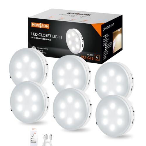 Éclairage d'armoire sous la cuisine avec télécommande,Éclairage de vitrine sans fil,Rechargeable par USB,6Pack d'éclairage LED avec pastilles adhésives pour chambre à coucher (Cool White-6PCS)