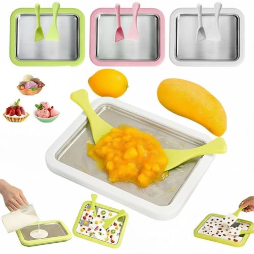 At-Home Rolled Ice Cream Maker Kit,At-Home Rolled Ice Cream Machine with Instant Freeze Tray & 2 Scrapers,DIY Homemade R-olled I-ce C-ream Tray,Yogurt,Sorbet,Fun Family Dessert Activities
