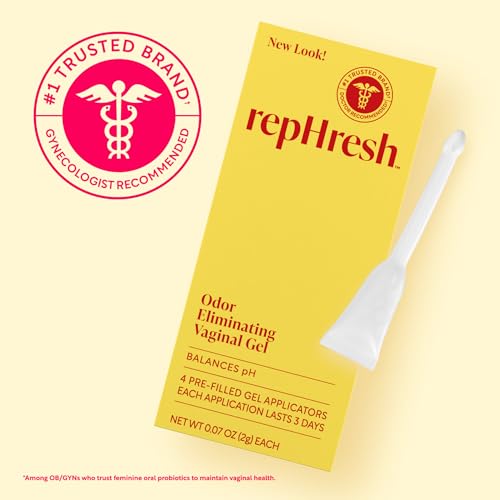 Image of Rephresh Odor Eliminating Vaginal Gel, Fragrance Free, Balances Vaginal pH, Odor Control Up to 3 Days, 4 Pre-Filled Applicators (Pack of 2)