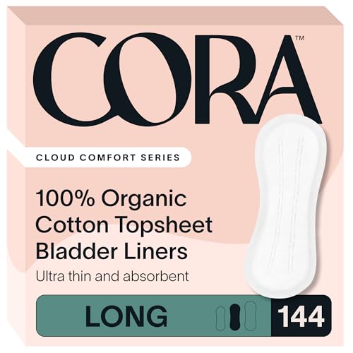 Image of Cora 100% Organic Cotton Topsheet Bladder Liners (144 Long Bladder Liners) | Absorbent Topsheet Incontinence Pads, Reliable Leak Protection, 100% Organic Cotton, Made Without Chlorine, Fragrance, & Dyes