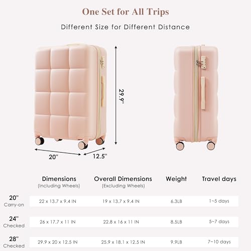 Durable and Stylish 4 Piece Luggage Set with USB Port and Expandable Design, Lightweight Hard Shell Suitcases with Spinner Wheels, Pink2