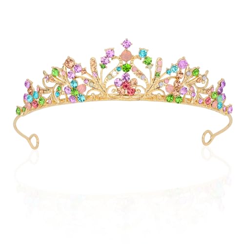 Gold Princess Tiara for Little girls, Multicolor Crystal Tiaras a...