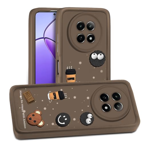 Image of AESTMO Back Case Cover for Realme 12X / 12 / C65 / Narzo 70X 5G | Cute Fun Cartoon 3D Ball | Coffee Silicone Case | Full Body Protection | Camera Protection Back Cover (Brown)