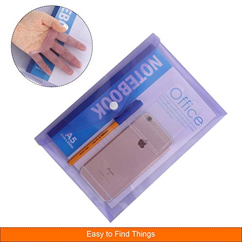 Pacote com 24 pastas A5 Poly Envelope com botão de pressão, envelope plástico transparente à prova d