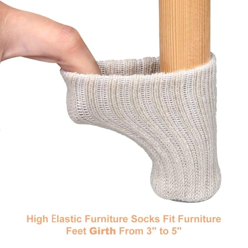 Ezprotekt 24 PCS Chair Socks High Elastic Floor Protectors Non Slip Chair Leg Feet Socks Covers Furniture Caps Set, Fit Diameter from 1" to 2",Knitted Furniture Pads, Beige - Image 6