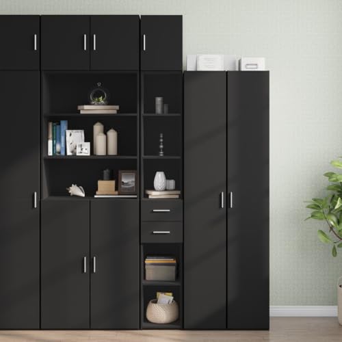 Gecheer Armario Estrecho Madera de ingeniería Negro 30x42,5x225 cm,Armario Multiusos,Mueble Auxiliar