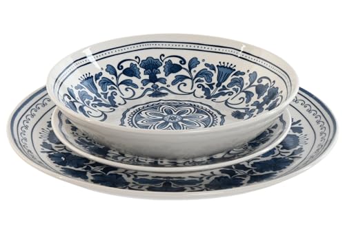 Assiettes en porcelaine résistantes bleu ethnique pour simplifier les repas
