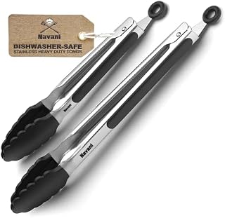 Navani Kitchen Tongs for Cooking | 9 & 12inch Tongs Kitchen Silicone tip | Silicone Non Stick Tongs for air Fryer | Salad Tongs Pasta Tongs, Black 2pcs