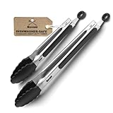 Navani Kitchen Tongs | 9 & 12 Inch Silicone Tip Tongs | Non Stick for Air Fryer & Salad/Pasta, Black 2pcs