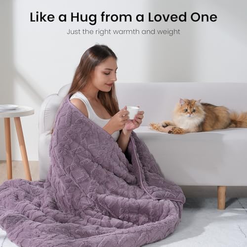 Image of Drewin 15 lbs Weighted Blanket Queen Size, 60 x 80 inches, Dual Sided Soft Fuzzy Jacquard Sherpa Weighted Blankets for Adults, Comfortable Sofa Bed Blanket for Sleeping, Purple
