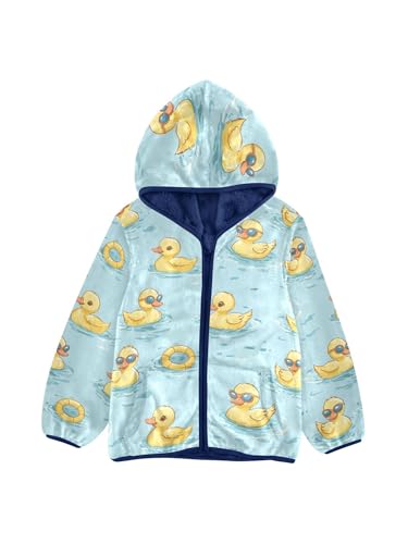 Yellow Duck Swimming Girls Fleece Jacket Girls Fall Jacket Boys Coats Zip Up Hoodie Children Outerwear 2-10T