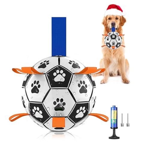 Dog Football Toys Interactive Dog Ball with Grab Tabs Includes Air Pump Durable for Small & Medium Dogs Indoor Outdoor Waterplay (6 Inch) Orange & Blue